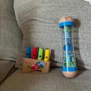 Hape Beaded Raindrops Mini Wooden Musical Shake & Rattle Rainmaker Pan Flute Toy